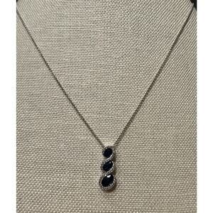 Vintage Sterling Silver authentic Sapphire Pendant Necklace 16”